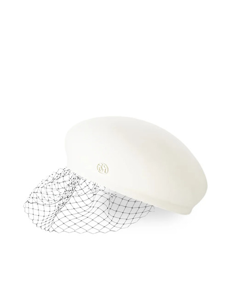  Maison Michel Bonnie Veil Beret Hat - White 