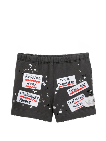  Maison Mihara Yasuhiro Embellished-sticker Sweat Shorts - Grey 