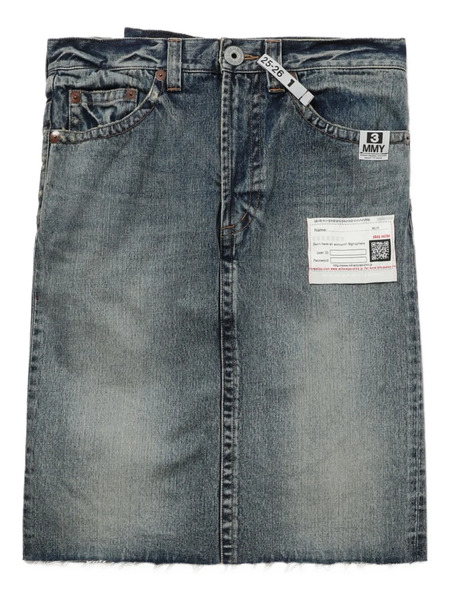  Maison Mihara Yasuhiro Frayed Denim Midi Straight Skirt - Blue 