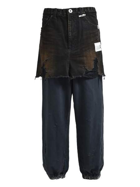  Maison Mihara Yasuhiro Frayed Denim-panel Jeans - Black 