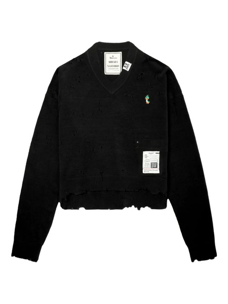  Maison Mihara Yasuhiro Frayed V-neck Sweater - Black 