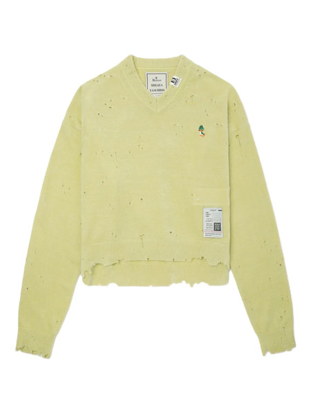  Maison Mihara Yasuhiro Frayed V-neck Sweater - Green 