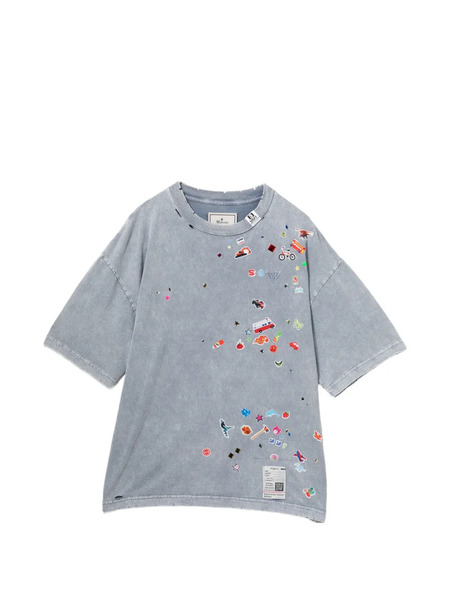  Maison Mihara Yasuhiro Kid Sticker-print Bleached T-shirt - Grey 
