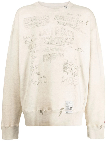  Maison Mihara Yasuhiro Sketch-print Distressed Jumper - Neutrals 