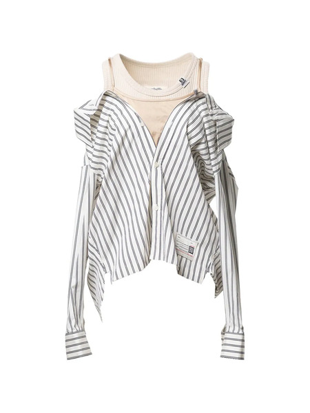  Maison Mihara Yasuhiro Striped Cold-shoulder Shirt - White 