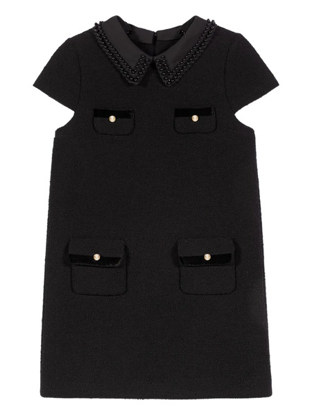  Maje Beaded-collar Four-pocket Mini Dress - Black 