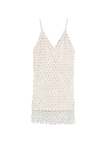  Maje Beaded V-neck Mini Dress - Neutrals 
