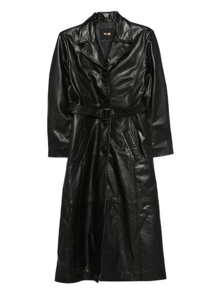  Maje Belted Leather Coat - Black 