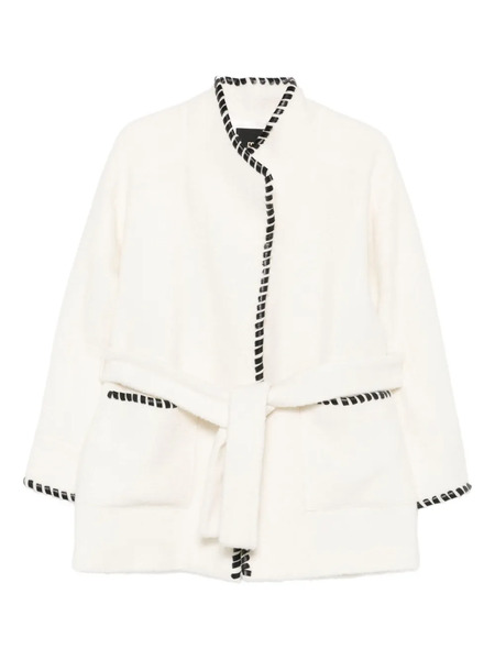  Maje Braided-trim Tied Jacket - White 
