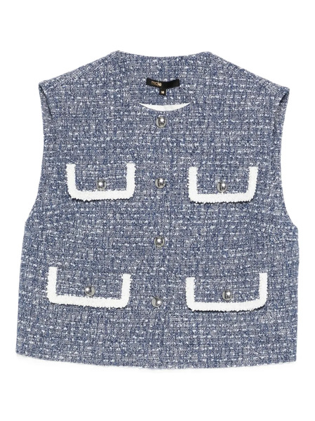  Maje Button-front Sleeveless Tweed Top - Blue 