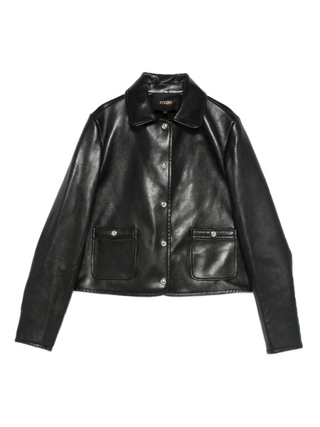  Maje Cropped Leather Jacket - Black 