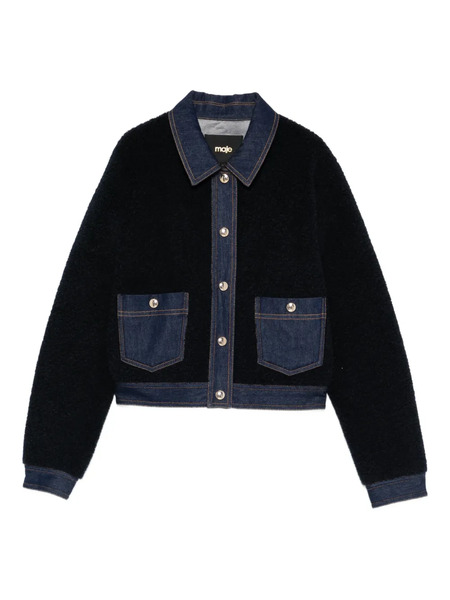  Maje Denim-trim Shearling Jacket - Blue 