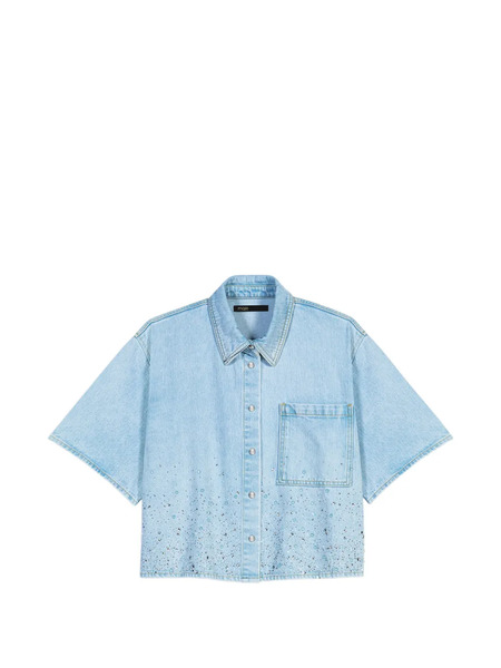  Maje Embellished Boxy Cotton Shirt - Blue 