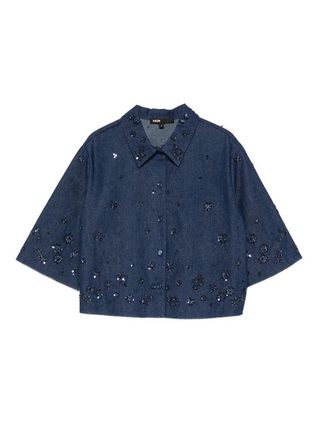  Maje Embellished Buttoned Cotton Shirt - Blue 
