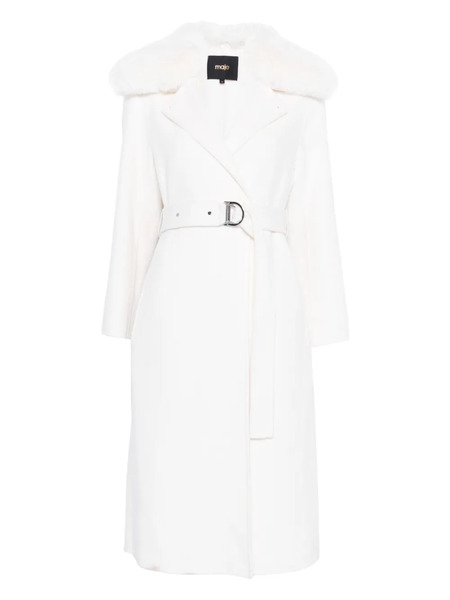 Maje Faux-fur-collar Belted Coat - White 