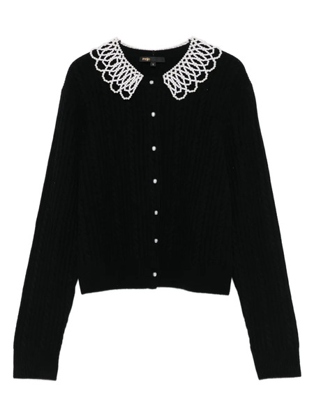  Maje Faux-pearl-embellished Cable-knit Cardigan - Black 