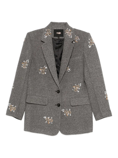  Maje Floral-embroidered Blazer - Grey 