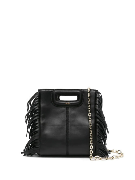  Maje Fringed Leather Tote Bag - Black 