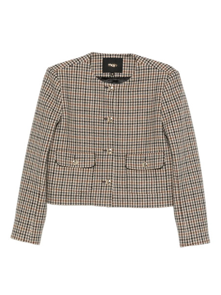  Maje Houndstooth Button-fastening Jacket - Neutrals 