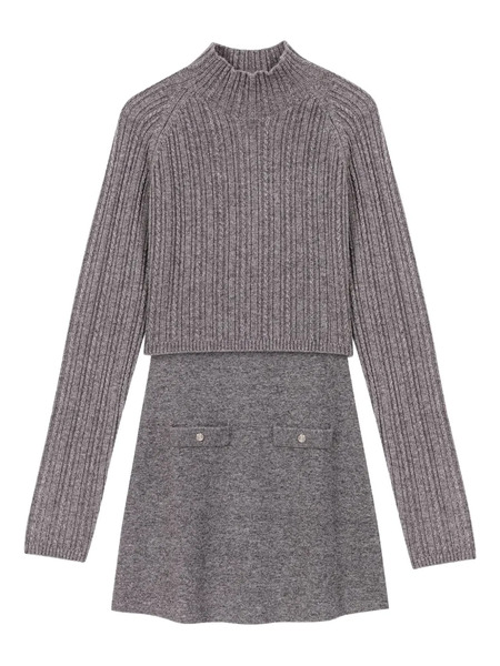  Maje Layered Mini Sweater Dress - Grey 