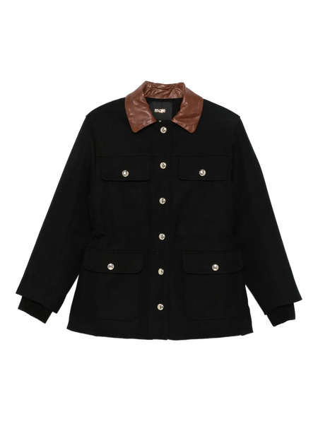  Maje Leather-collar Button-front Jacket - Black 