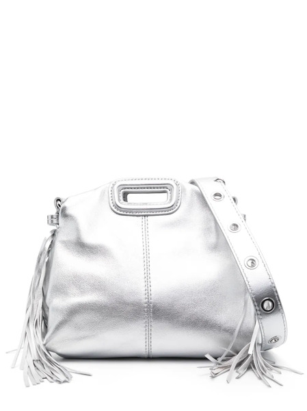  Maje Miss M Metallic-effect Leather Mini Bag - Silver 