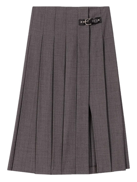  Maje Pleated Buckled Midi Skirt - Grey 