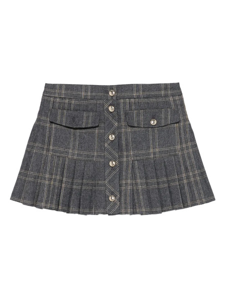  Maje Pleated Checked Button Mini Skirt - Grey 