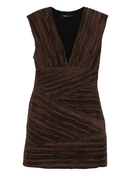  Maje Pleated V-neck Dress - Brown 