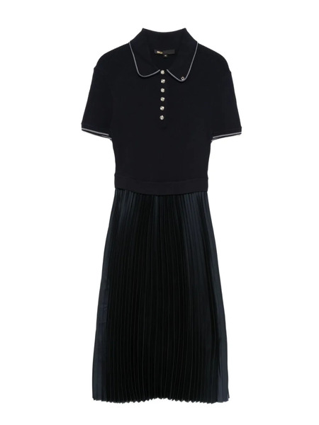  Maje Polo-neck Pleated Dress - Blue 