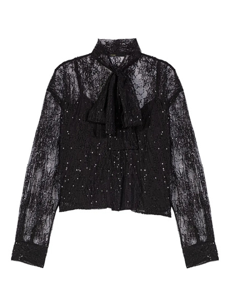  Maje Sequinned Lace Shirt - Black 