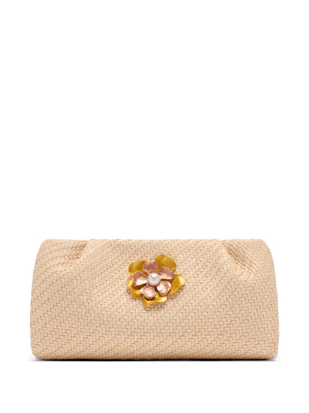  Malone Souliers Flower Raffia Clutch Bag - Neutrals 