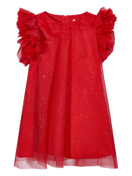  Mama Luma Kids Glitter-embellished Ruffled Dress - Red 