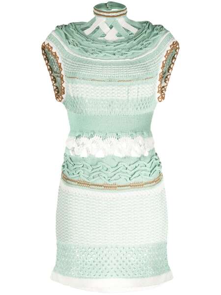  Mame Kurogouchi Bamboo Basket-pattern Dress - Green 