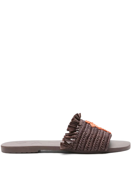  Manebi Fringed Raffia Slides - Brown 