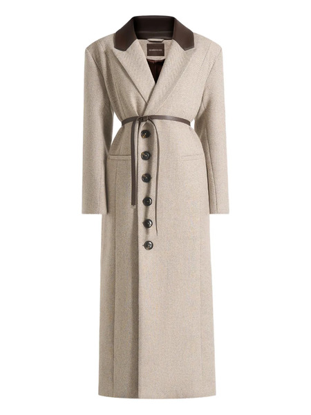  Manière De Voir Anissa Herringbone-pattern Leather-belt Beige Oversized Coat - Neutrals 