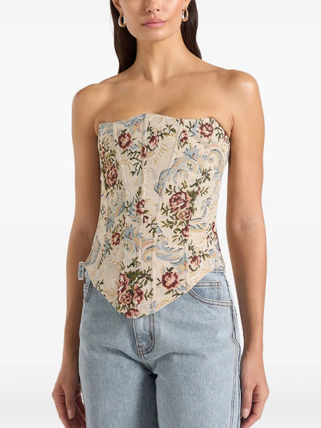  Manière De Voir Scarlett Floral Lace-up Corset - Neutrals 