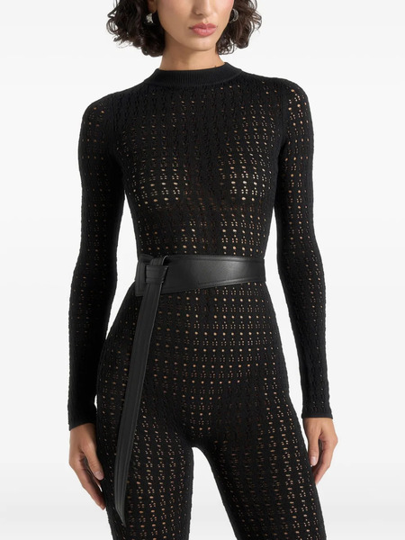  Manière De Voir Tiana Pointelle-knit Long-sleeve Jumpsuit - Black 