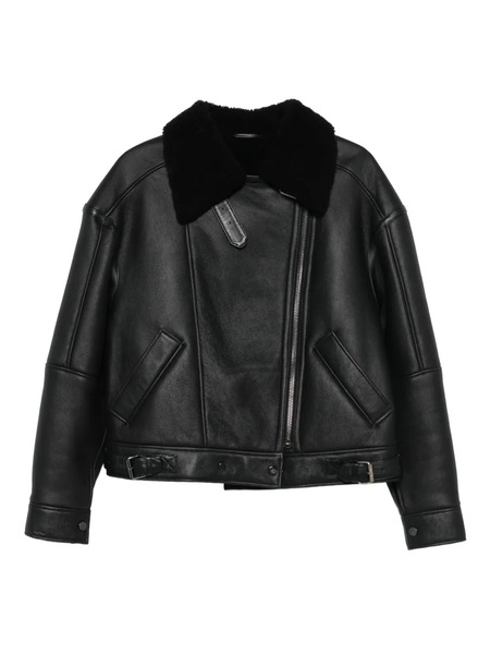  Manokhi Shearling-collared Leather Jacket - Black 