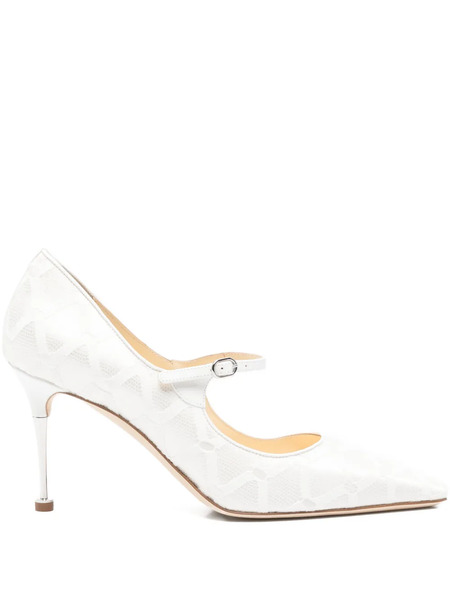  Manolo Blahnik Aleka Geometric-pattern Strap Pumps - White 