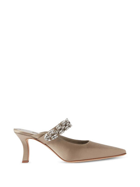  Manolo Blahnik Crystal-embellished Strap Mules - Neutrals 