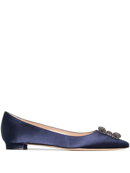  Manolo Blahnik Hangisi Appliqué Flat Pumps - Blue 