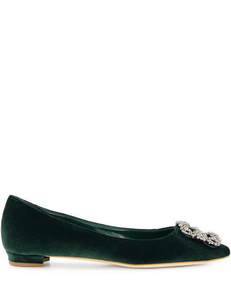  Manolo Blahnik Hangisi Flats - Green 