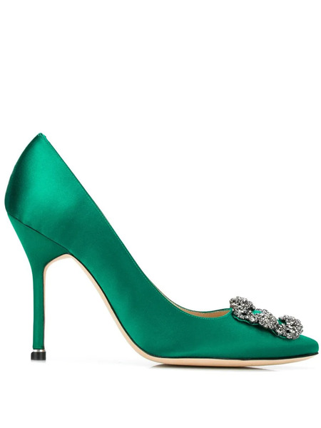  Manolo Blahnik 105mm Hangisi Satin Pumps - Green 