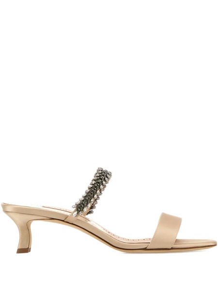  Manolo Blahnik 50mm Kifasan Beaded Satin Sandals - Neutrals 