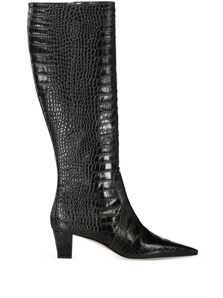  Manolo Blahnik 50mm Penelope Crocodile-effect Boots - Black 