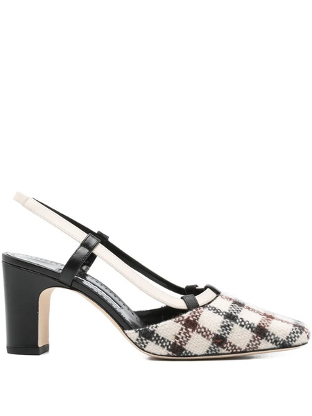  Manolo Blahnik 70mm Vestal Checked Slingback Pumps - White 