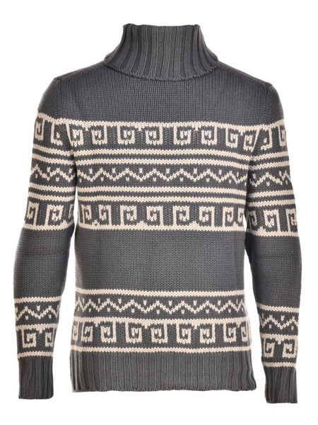  Manrico Cashmere Patterned Turtleneck Sweater - Grey 