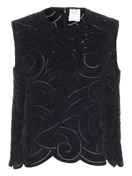  Mantu Faille Eyelet-embroidered Scallop-hem Blouse - Black 