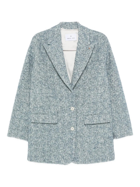  Manuel Ritz Chevron-pattern Tweed Jacket - Blue 